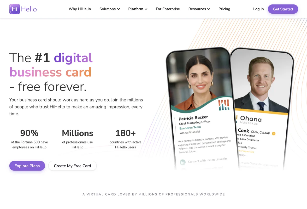 HiHello digital business card page