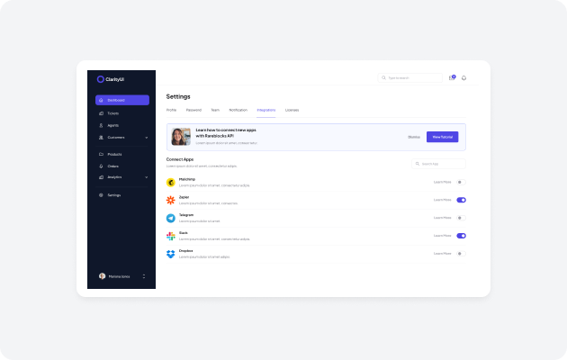 Settings Page components